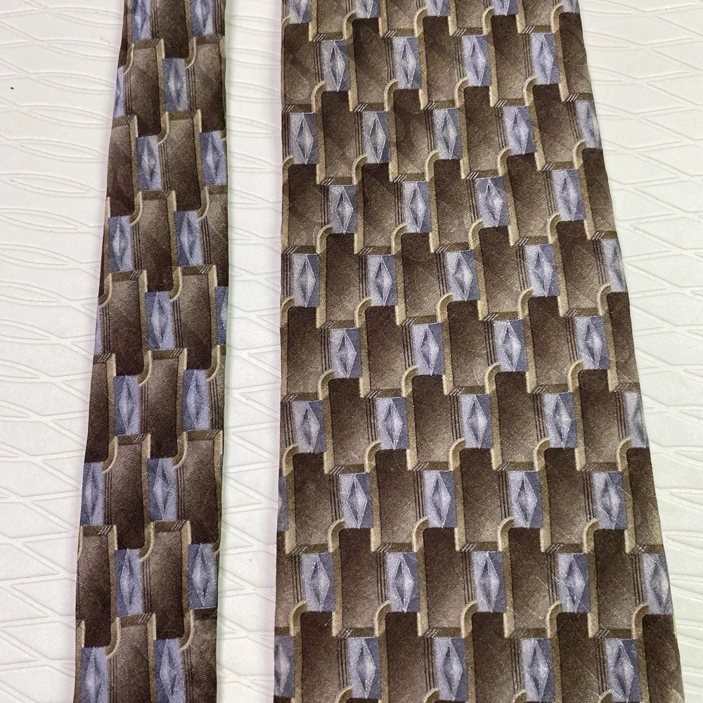 Zylos Brown/Tan&Light Blue George Machado 100% Silk Tie‎ 54